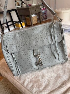 Rebecca Minkoff Light Gray Ostrich-Embossed Shoulder Bag